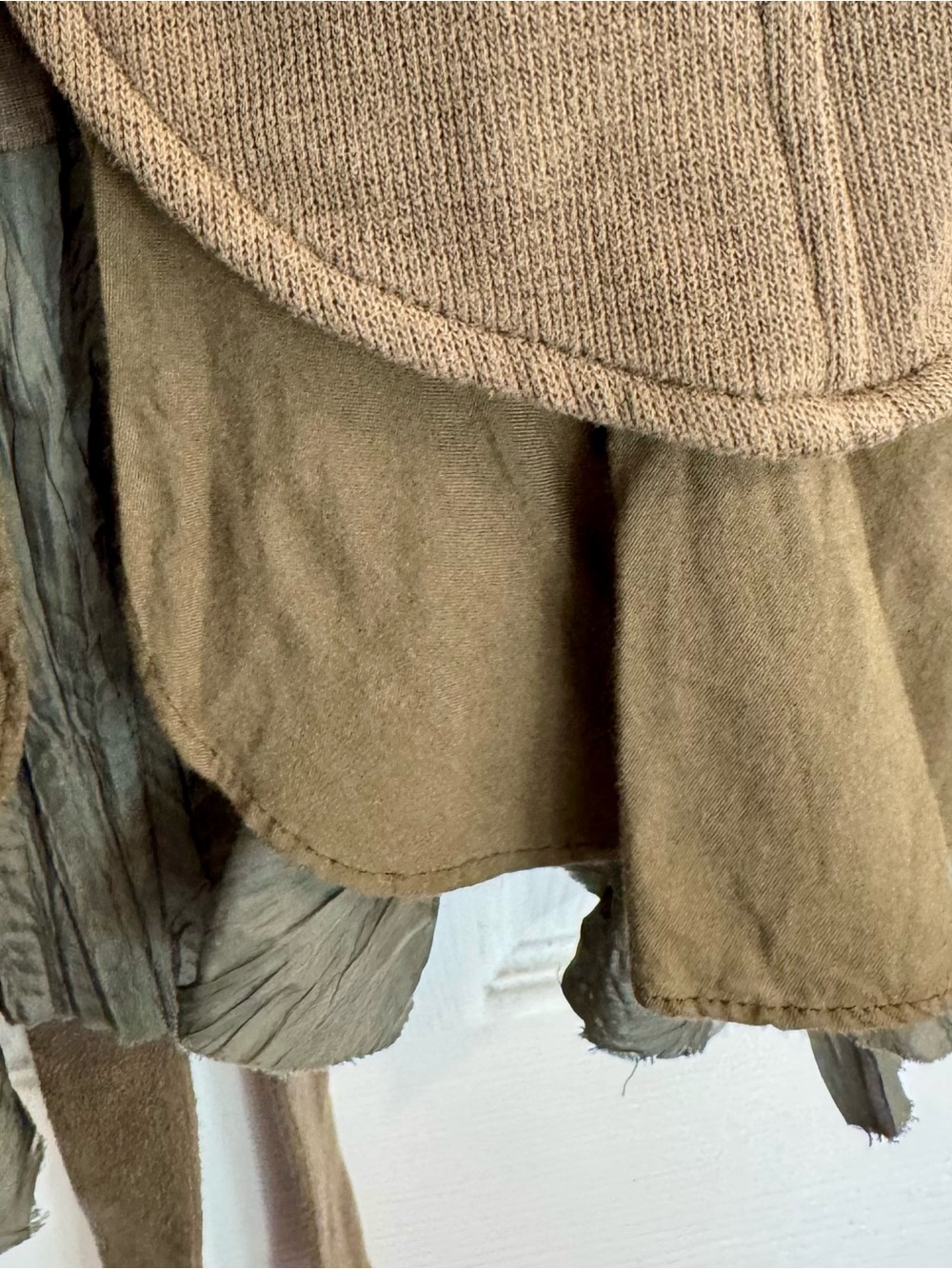 Free People Military Ruffle Hem Knit Jacket Olive Brown Size 4 - Picture 8 of 8